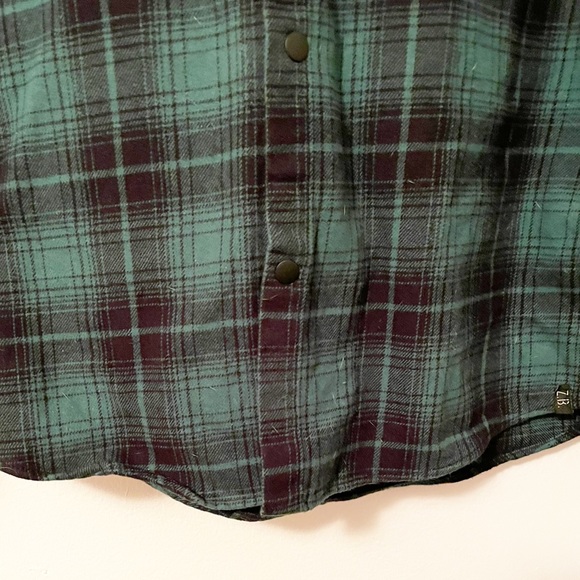 Zara kids green and black plaid button down hoodie shirt size 13-14 - Picture 8 of 9